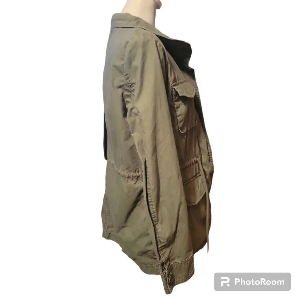 Old Navy Army Jacket with Pockets, Drawstring and Zipper - Picture 5 of 7